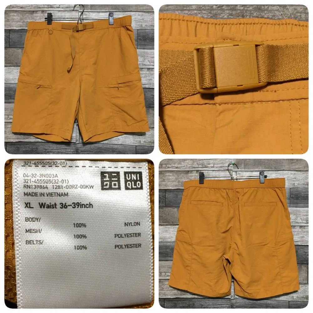Uniqlo Belted Hiking Cargo Shorts Men’s XL Orange Yellow (Inseam 8)